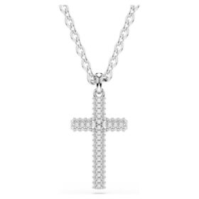 Pandantiv Insigne Pavé, cruce, alb, placat cu rodiu