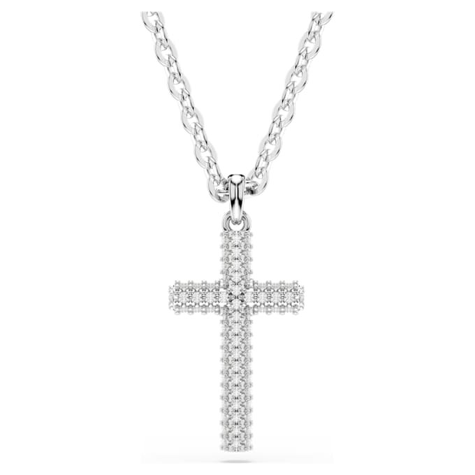 Pandantiv Insigne Pavé, cruce, alb, placat cu rodiu Pandantiv Insigne Pavé, cruce, alb, placat cu rodiu