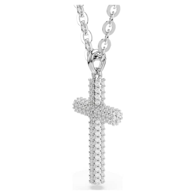 Pandantiv Insigne Pavé, cruce, alb, placat cu rodiu Pandantiv Insigne Pavé, cruce, alb, placat cu rodiu