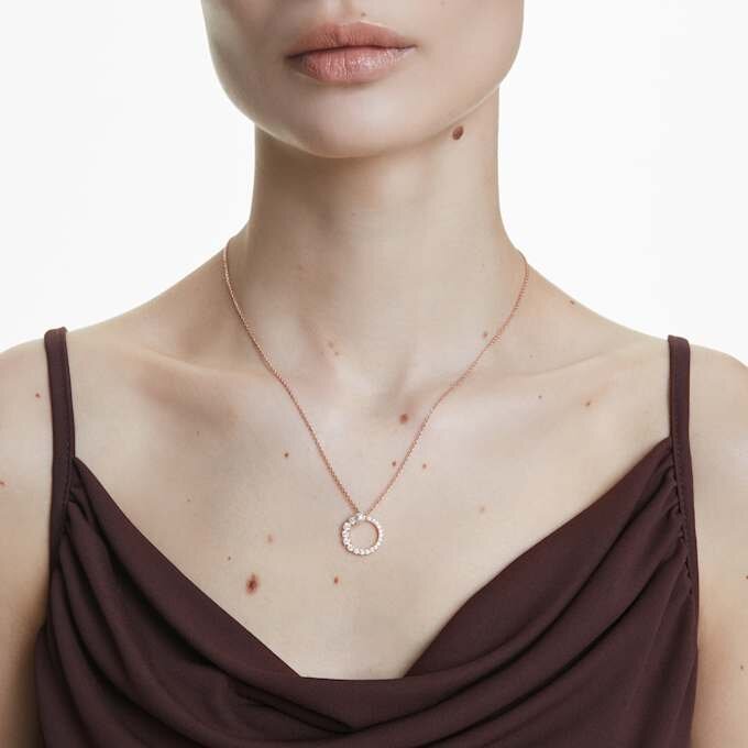 Pandantiv Matrix cu perle de cristal, tăietură rotundă, alb, placat cu aur roz Pandantiv Matrix cu perle de cristal, tăietură rotundă, alb, placat cu aur roz