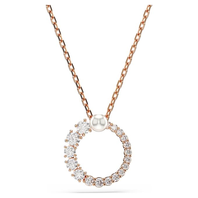 Pandantiv Matrix cu perle de cristal, tăietură rotundă, alb, placat cu aur roz Pandantiv Matrix cu perle de cristal, tăietură rotundă, alb, placat cu aur roz