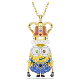 Pandantiv Minions King Bob cu pavé, multicolor, placat cu aur