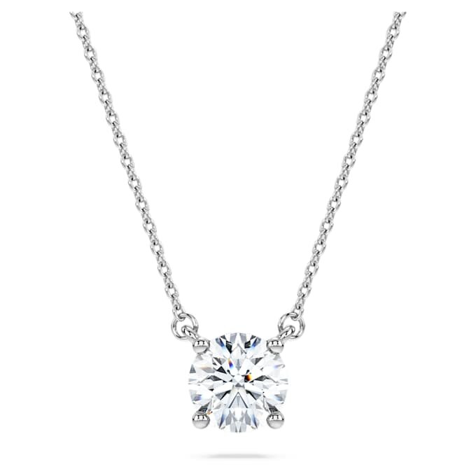 Pandantiv solitar Eternity cu diamante create în laborator, 1 Ct Tw, formă rotundă, aur alb de 14K Pandantiv solitar Eternity cu diamante create în laborator, 1 Ct Tw, formă rotundă, aur alb de 14K