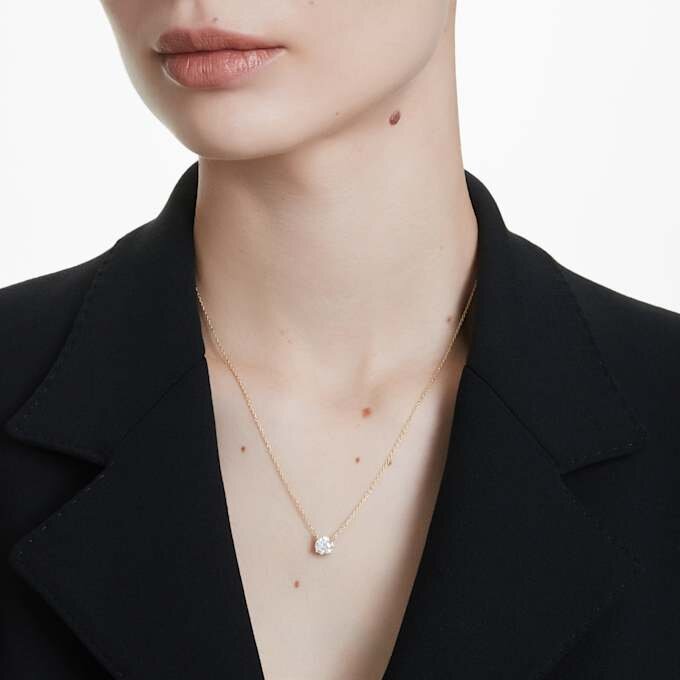 Pandantiv solitar Eternity cu diamante create în laborator, 1 Ct Tw, formă rotundă, aur galben de 14K Pandantiv solitar Eternity cu diamante create în laborator, 1 Ct Tw, formă rotundă, aur galben de 14K