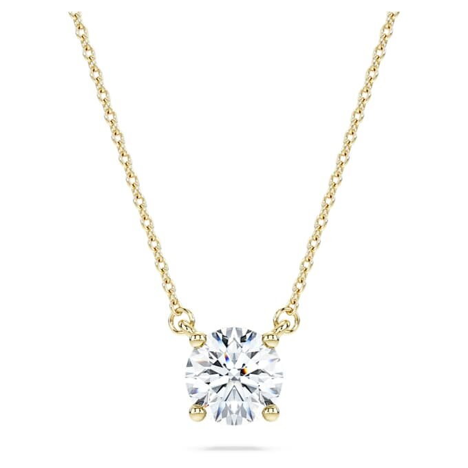 Pandantiv solitar Eternity cu diamante create în laborator, 1 Ct Tw, formă rotundă, aur galben de 14K Pandantiv solitar Eternity cu diamante create în laborator, 1 Ct Tw, formă rotundă, aur galben de 14K