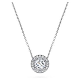 Pandantiv solitar Eternity Halo cu diamante create în laborator, 0,59 carate în total, formă rotundă, aur alb de 14K