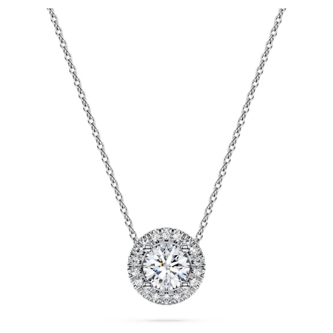 Pandantiv solitar Eternity Halo cu diamante create în laborator, 0,59 carate în total, formă rotundă, aur alb de 14K Pandantiv solitar Eternity Halo cu diamante create în laborator, 0,59 carate în total, formă rotundă, aur alb de 14K
