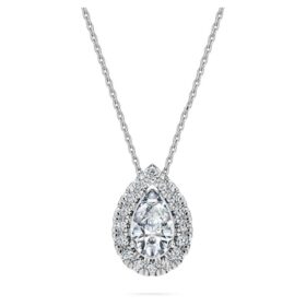 Pandantiv solitar „Eternity Halo” cu diamante create în laborator, 1 Ct Tw, formă de pară, aur alb de 14K