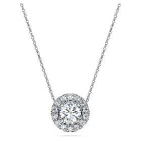 Pandantiv solitar Eternity Halo cu diamante create în laborator, 1 Ct Tw, formă rotundă, aur alb de 14K