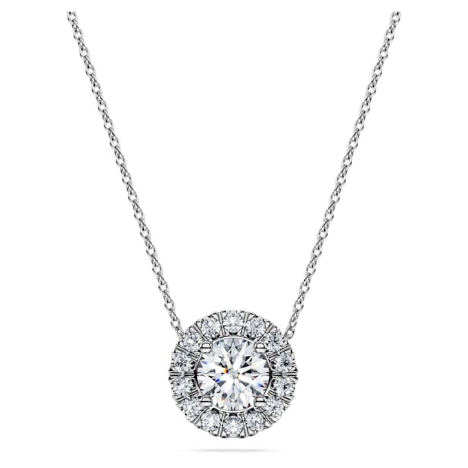 Pandantiv solitar Eternity Halo cu diamante create în laborator, 1 Ct Tw, formă rotundă, aur alb de 14K Pandantiv solitar Eternity Halo cu diamante create în laborator, 1 Ct Tw, formă rotundă, aur alb de 14K