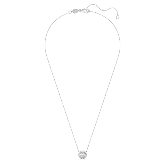 Pandantiv solitar Eternity Halo cu diamante create în laborator, 1 Ct Tw, formă rotundă, aur alb de 14K Pandantiv solitar Eternity Halo cu diamante create în laborator, 1 Ct Tw, formă rotundă, aur alb de 14K