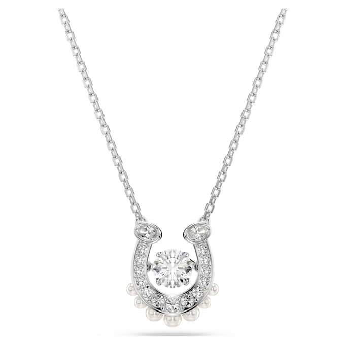 Pandantiv Symbolica cu perle de cristal, tăietură rotundă, pavé, potcoavă, alb, placat cu rodiu Pandantiv Symbolica cu perle de cristal, tăietură rotundă, pavé, potcoavă, alb, placat cu rodiu
