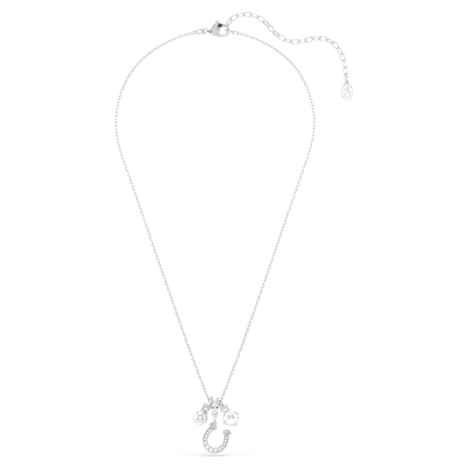 Pandantiv Symbolica cu perle de cristal, tăietură rotundă, pavé, potcoavă, alb, placat cu rodiu Pandantiv Symbolica cu perle de cristal, tăietură rotundă, pavé, potcoavă, alb, placat cu rodiu