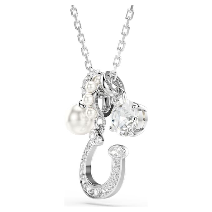 Pandantiv Symbolica cu perle de cristal, tăietură rotundă, pavé, potcoavă, alb, placat cu rodiu Pandantiv Symbolica cu perle de cristal, tăietură rotundă, pavé, potcoavă, alb, placat cu rodiu