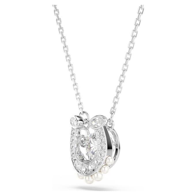 Pandantiv Symbolica cu perle de cristal, tăietură rotundă, pavé, potcoavă, alb, placat cu rodiu Pandantiv Symbolica cu perle de cristal, tăietură rotundă, pavé, potcoavă, alb, placat cu rodiu