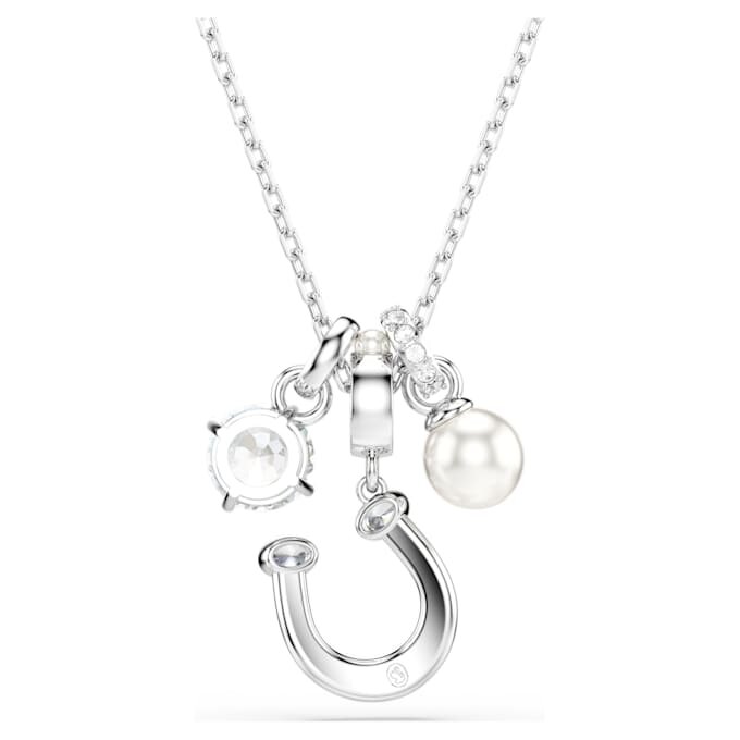 Pandantiv Symbolica cu perle de cristal, tăietură rotundă, pavé, potcoavă, alb, placat cu rodiu Pandantiv Symbolica cu perle de cristal, tăietură rotundă, pavé, potcoavă, alb, placat cu rodiu
