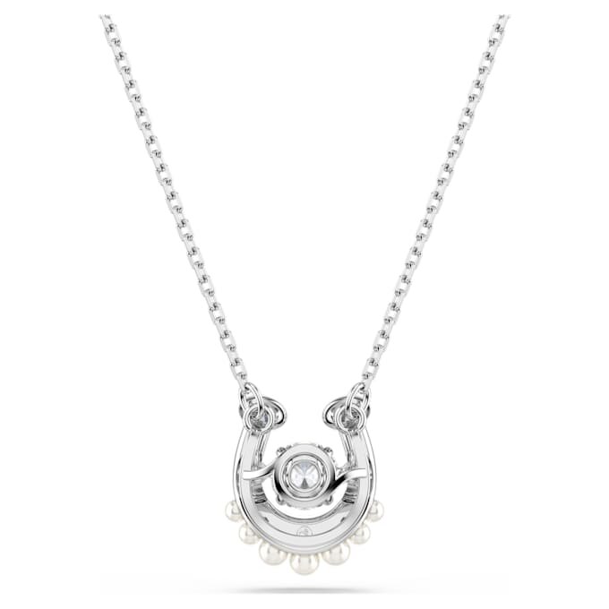 Pandantiv Symbolica cu perle de cristal, tăietură rotundă, pavé, potcoavă, alb, placat cu rodiu Pandantiv Symbolica cu perle de cristal, tăietură rotundă, pavé, potcoavă, alb, placat cu rodiu