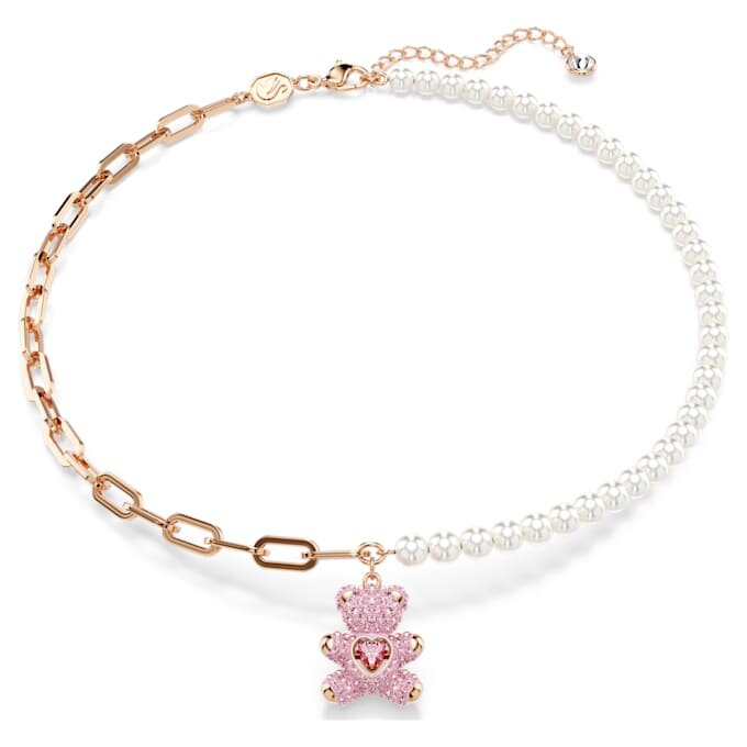 Pandantiv Teddy cu perle de cristal, ursuleț, roz, placat cu aur roz Pandantiv Teddy cu perle de cristal, ursuleț, roz, placat cu aur roz