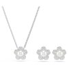 Set Ariana Grande X Swarovski cu perle de cristal, tăietură rotundă, floare, alb, placat cu rodiu Set Ariana Grande X Swarovski cu perle de cristal, tăietură rotundă, floare, alb, placat cu rodiu