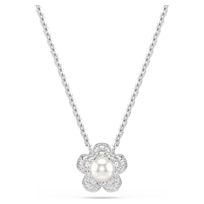 Set Ariana Grande X Swarovski cu perle de cristal, tăietură rotundă, floare, alb, placat cu rodiu Set Ariana Grande X Swarovski cu perle de cristal, tăietură rotundă, floare, alb, placat cu rodiu