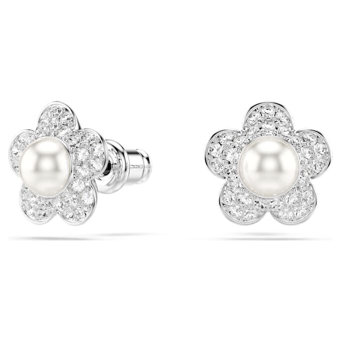 Set Ariana Grande X Swarovski cu perle de cristal, tăietură rotundă, floare, alb, placat cu rodiu Set Ariana Grande X Swarovski cu perle de cristal, tăietură rotundă, floare, alb, placat cu rodiu