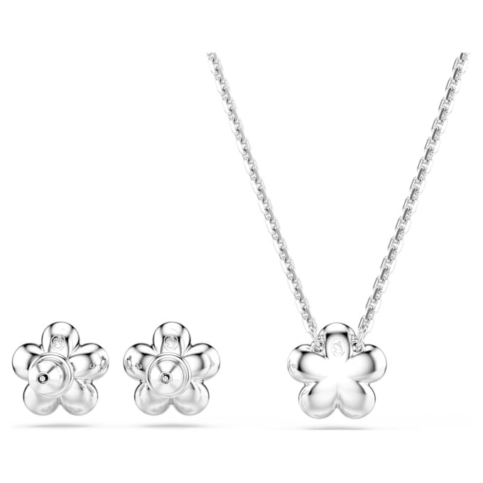 Set Ariana Grande X Swarovski cu perle de cristal, tăietură rotundă, floare, alb, placat cu rodiu Set Ariana Grande X Swarovski cu perle de cristal, tăietură rotundă, floare, alb, placat cu rodiu