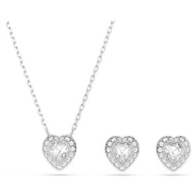 Set Ariana Grande X Swarovski cu tăieturi mixte, inimă, alb, placat cu rodiu
