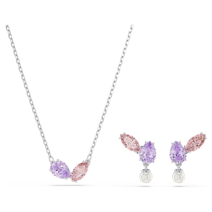 Set Ariana Grande X Swarovski cu tăieturi mixte, multicolor, placat cu rodiu Set Ariana Grande X Swarovski cu tăieturi mixte, multicolor, placat cu rodiu