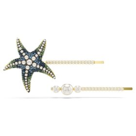 Set de agrafe de păr Idyllia (2), perle de cristal, stea de mare, multicolor, placat cu aur