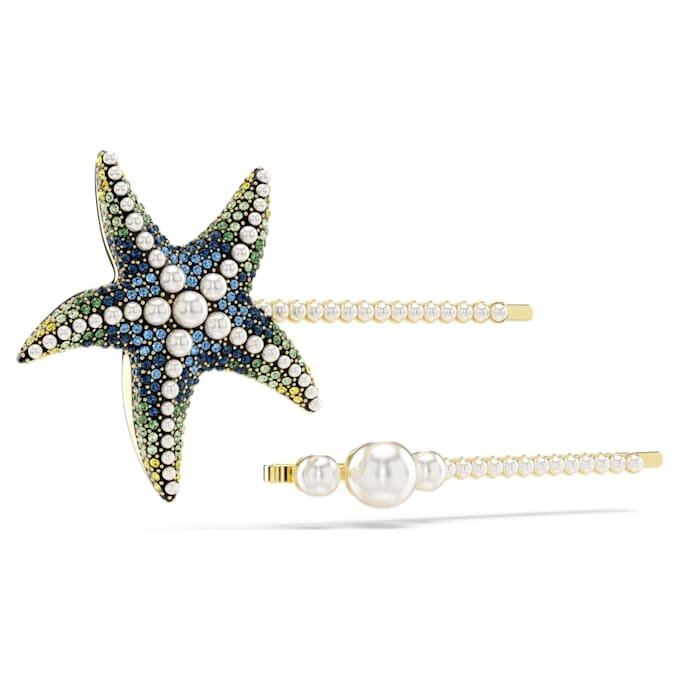 Set de agrafe de păr Idyllia (2), perle de cristal, stea de mare, multicolor, placat cu aur Set de agrafe de păr Idyllia (2), perle de cristal, stea de mare, multicolor, placat cu aur