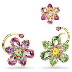 Set de cercei Idyllia (3), design asimetric, tăieturi mixte, flori, multicolori, placat cu aur Set de cercei Idyllia (3), design asimetric, tăieturi mixte, flori, multicolori, placat cu aur