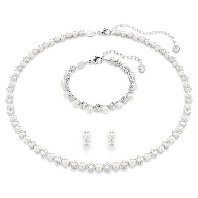 Set Matrix cu perle de cristal, tăietură rotundă, alb, placat cu rodiu Set Matrix cu perle de cristal, tăietură rotundă, alb, placat cu rodiu