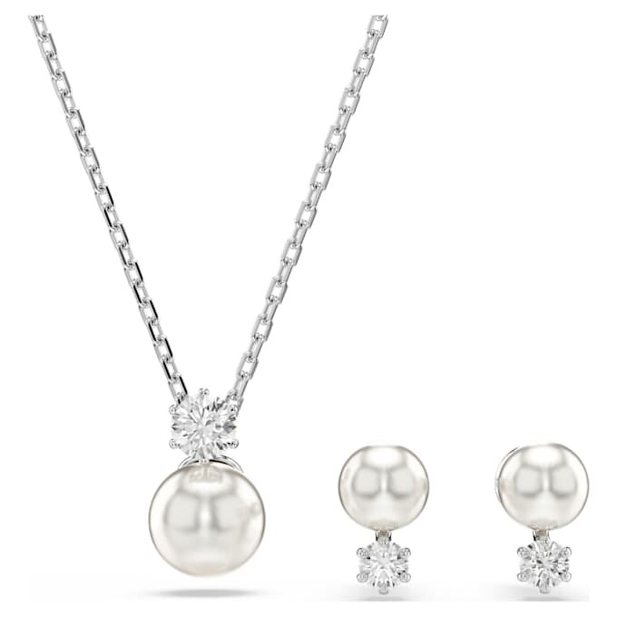 Set Matrix cu perle de cristal, tăietură rotundă, alb, placat cu rodiu Set Matrix cu perle de cristal, tăietură rotundă, alb, placat cu rodiu