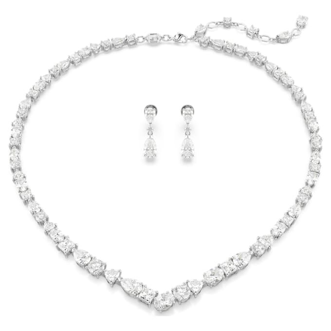 Set Mesmera cu tăieturi mixte, alb, placat cu rodiu Set Mesmera cu tăieturi mixte, alb, placat cu rodiu
