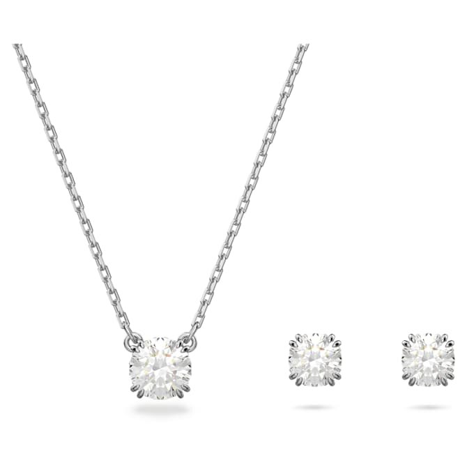 Set Stilla cu tăietură rotundă, alb, placat cu rodiu Set Stilla cu tăietură rotundă, alb, placat cu rodiu