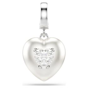 Talisman Idyllia cu tăieturi mixte, acoperire de culoarea perlei, inimă, alb, placat cu rodiu