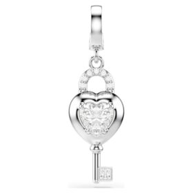 Talisman Idyllia cu tăieturi mixte, inimă cu cheie, alb, placat cu rodiu