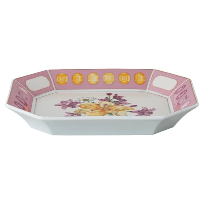 Tavă Idyllia din porțelan, cu motiv imprimat cu cristale, flori, mare, roz Tavă Idyllia din porțelan, cu motiv imprimat cu cristale, flori, mare, roz