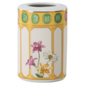Vază Idyllia din porțelan, cu motiv imprimat cu cristale, flori, galben