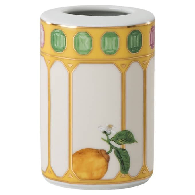 Vază Idyllia din porțelan, cu motiv imprimat cu cristale, flori, galben Vază Idyllia din porțelan, cu motiv imprimat cu cristale, flori, galben